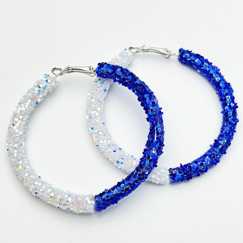 Wholesale 2 Pair/Pack Stadium Atmosphere Sports Exaggerated Personality Rugby Basketball Football Shiny Big Hoop Earrings